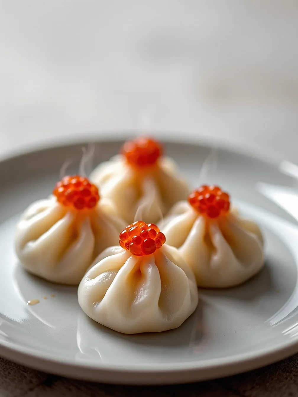 Macro Photograph of Xiao Long Bao with Crab Roe